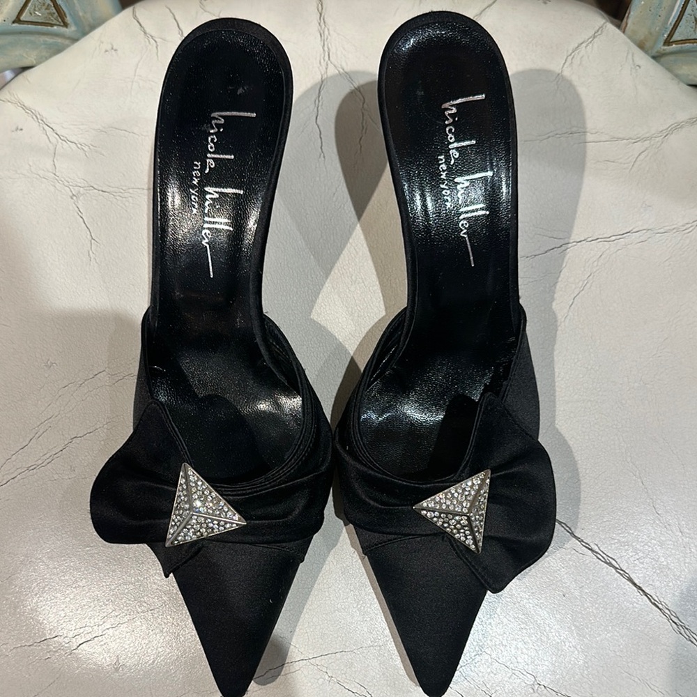 Nicole Miller Black Satin Heels